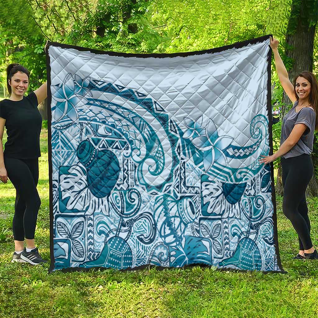 Aloha Hawaii Tapa Quilt Cool Turquoise Hawaiian Ipu - Polynesian Pride
