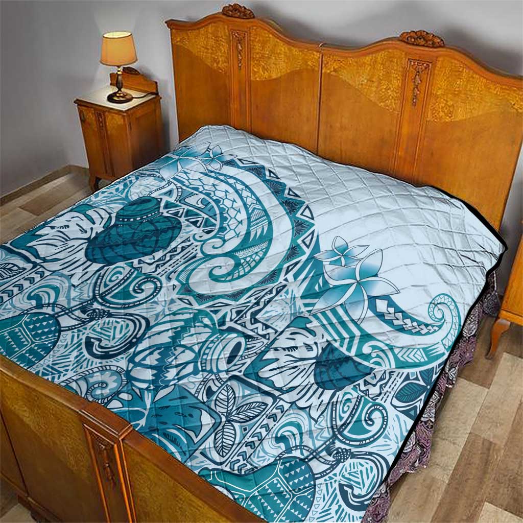 Aloha Hawaii Tapa Quilt Cool Turquoise Hawaiian Ipu - Polynesian Pride