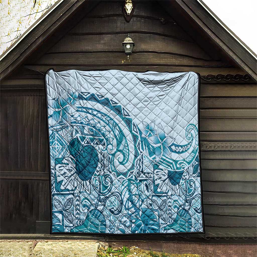 Aloha Hawaii Tapa Quilt Cool Turquoise Hawaiian Ipu - Polynesian Pride