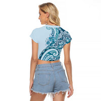 Aloha Hawaii Tapa Raglan Cropped T Shirt Cool Turquoise Hawaiian Ipu LT7 - Polynesian Pride