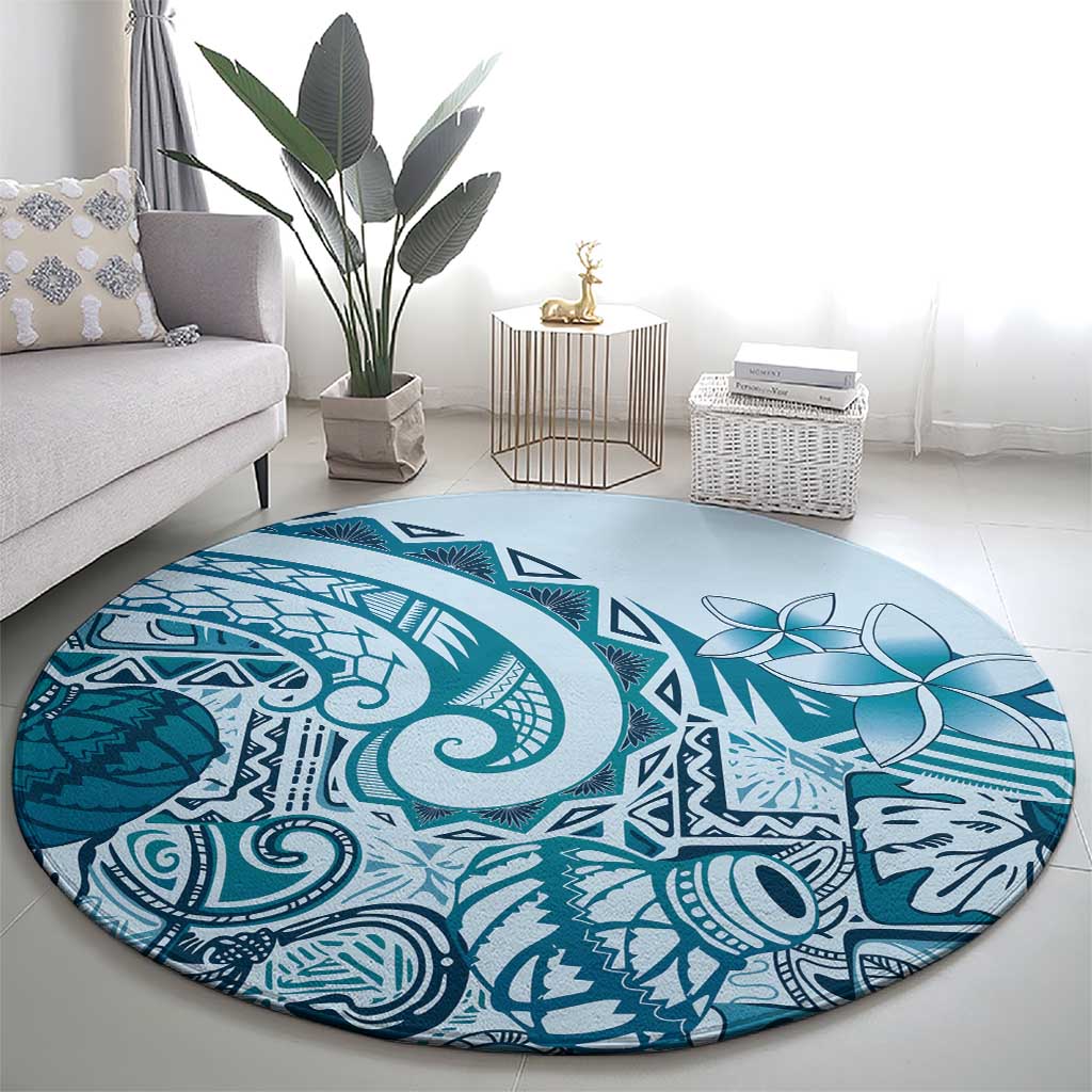 Aloha Hawaii Tapa Round Carpet Cool Turquoise Hawaiian Ipu - Polynesian Pride