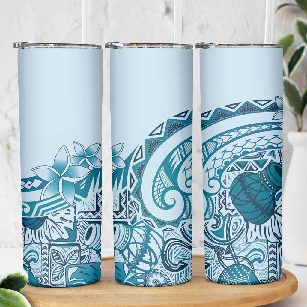 Aloha Hawaii Tapa Skinny Tumbler Cool Turquoise Hawaiian Ipu - Polynesian Pride