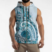 Aloha Hawaii Tapa Sleeveless Zip Hoodie Cool Turquoise Hawaiian Ipu - Polynesian Pride