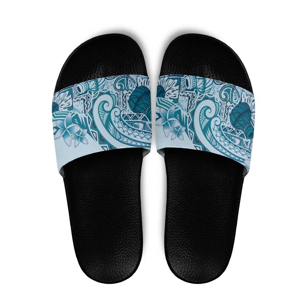 Aloha Hawaii Tapa Slide Sandals Cool Turquoise Hawaiian Ipu - Polynesian Pride