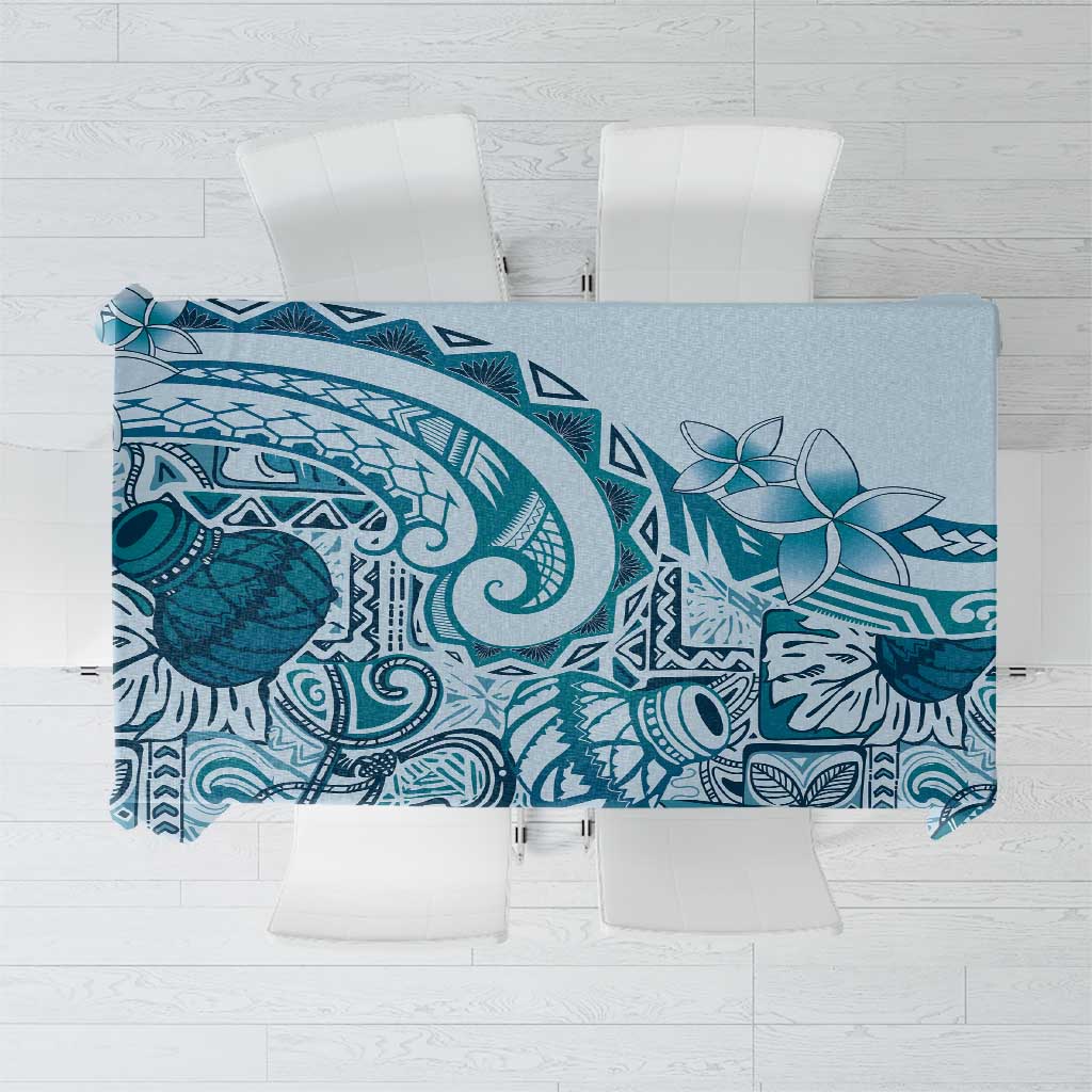 Aloha Hawaii Tapa Tablecloth Cool Turquoise Hawaiian Ipu - Polynesian Pride
