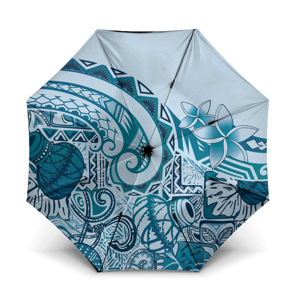 Aloha Hawaii Tapa Umbrella Cool Turquoise Hawaiian Ipu - Polynesian Pride