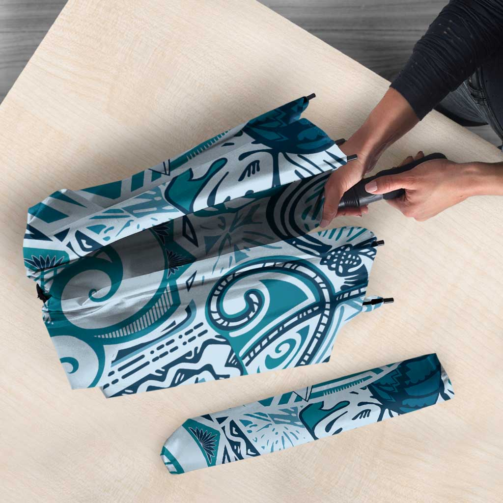 Aloha Hawaii Tapa Umbrella Cool Turquoise Hawaiian Ipu - Polynesian Pride
