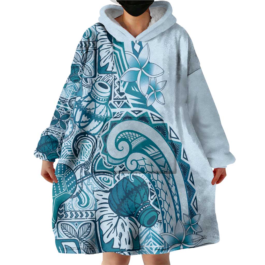 Aloha Hawaii Tapa Wearable Blanket Hoodie Cool Turquoise Hawaiian Ipu - Polynesian Pride