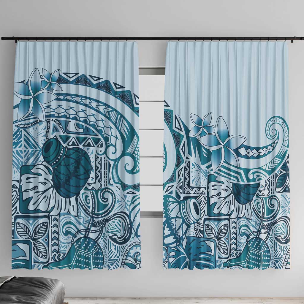 Aloha Hawaii Tapa Window Curtain Cool Turquoise Hawaiian Ipu - Polynesian Pride