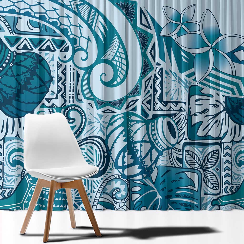 Aloha Hawaii Tapa Window Curtain Cool Turquoise Hawaiian Ipu - Polynesian Pride