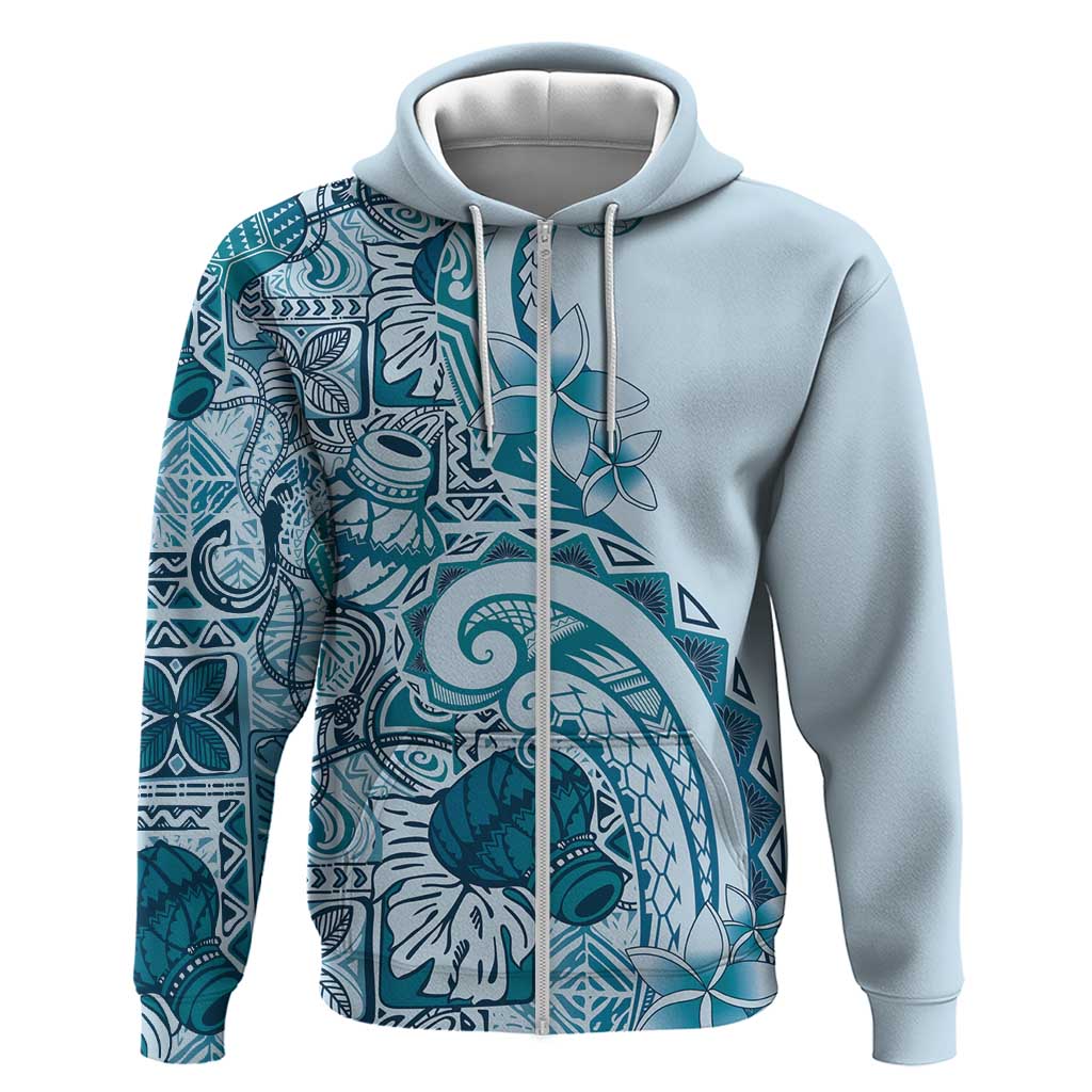 Aloha Hawaii Tapa Zip Hoodie Cool Turquoise Hawaiian Ipu - Polynesian Pride