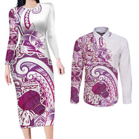 Aloha Hawaii Tapa Couples Matching Long Sleeve Bodycon Dress and Long Sleeve Button Shirt Vibrant Fuchsia Hawaiian Ipu LT7 Fuchsia - Polynesian Pride
