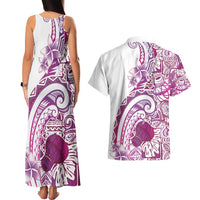 Aloha Hawaii Tapa Couples Matching Tank Maxi Dress and Hawaiian Shirt Vibrant Fuchsia Hawaiian Ipu - Polynesian Pride
