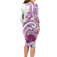 Aloha Hawaii Tapa Family Matching Long Sleeve Bodycon Dress and Hawaiian Shirt Vibrant Fuchsia Hawaiian Ipu - Polynesian Pride