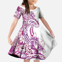 Aloha Hawaii Tapa Family Matching Off The Shoulder Long Sleeve Dress and Hawaiian Shirt Vibrant Fuchsia Hawaiian Ipu LT7 Daughter's Dress Fuchsia - Polynesian Pride