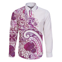 Aloha Hawaii Tapa Family Matching Off The Shoulder Long Sleeve Dress and Hawaiian Shirt Vibrant Fuchsia Hawaiian Ipu LT7 Dad's Shirt - Long Sleeve Fuchsia - Polynesian Pride
