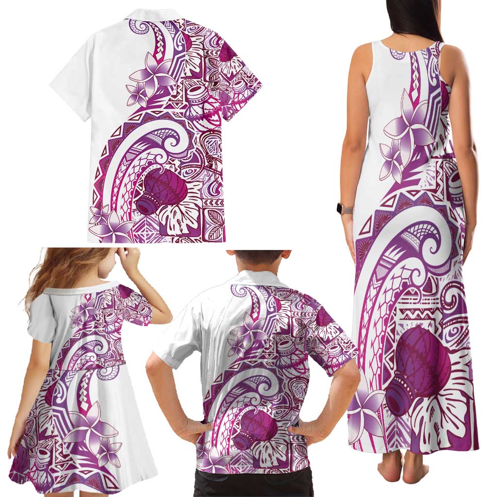 Aloha Hawaii Tapa Family Matching Tank Maxi Dress and Hawaiian Shirt Vibrant Fuchsia Hawaiian Ipu - Polynesian Pride