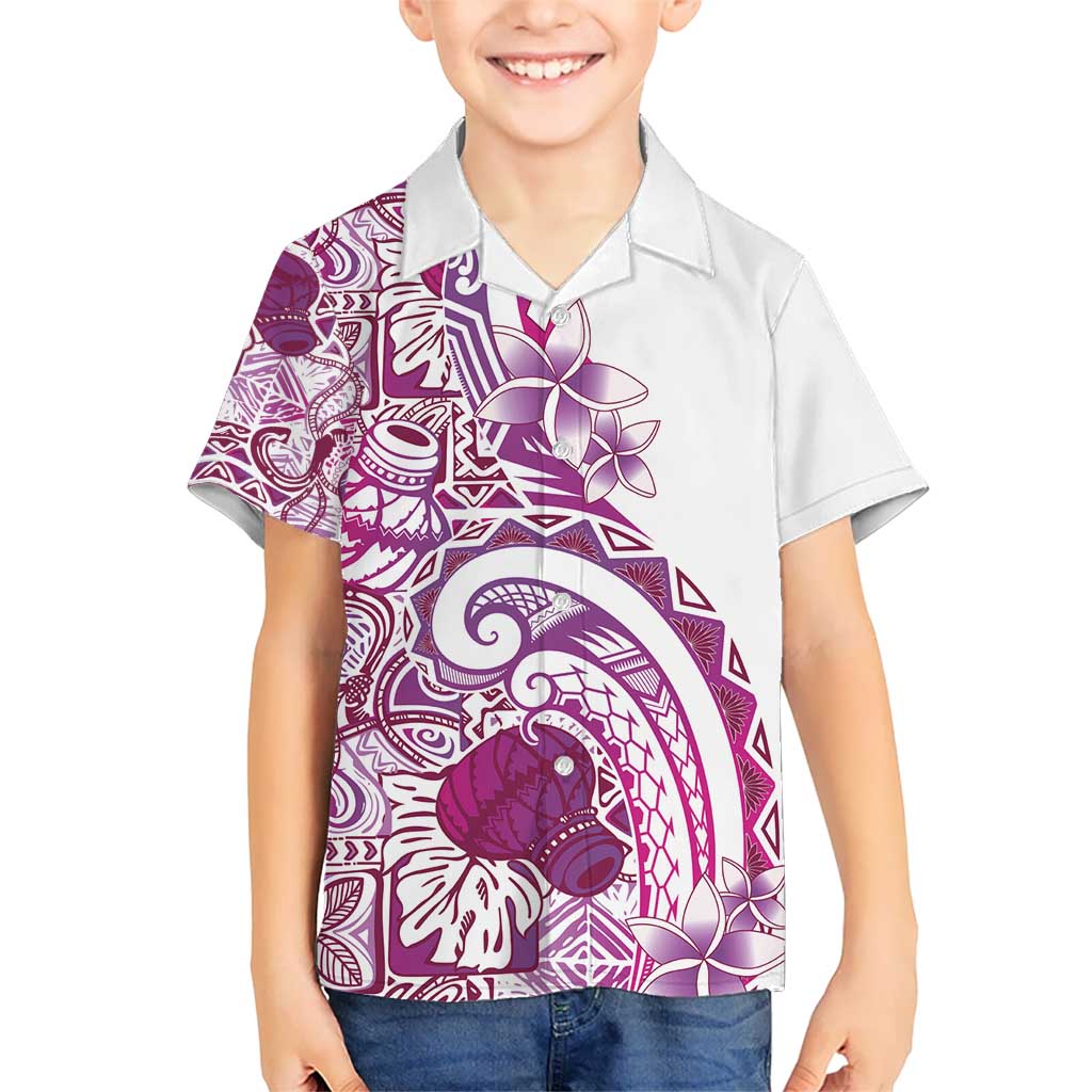 Aloha Hawaii Tapa Kid Hawaiian Shirt Vibrant Fuchsia Hawaiian Ipu - Polynesian Pride