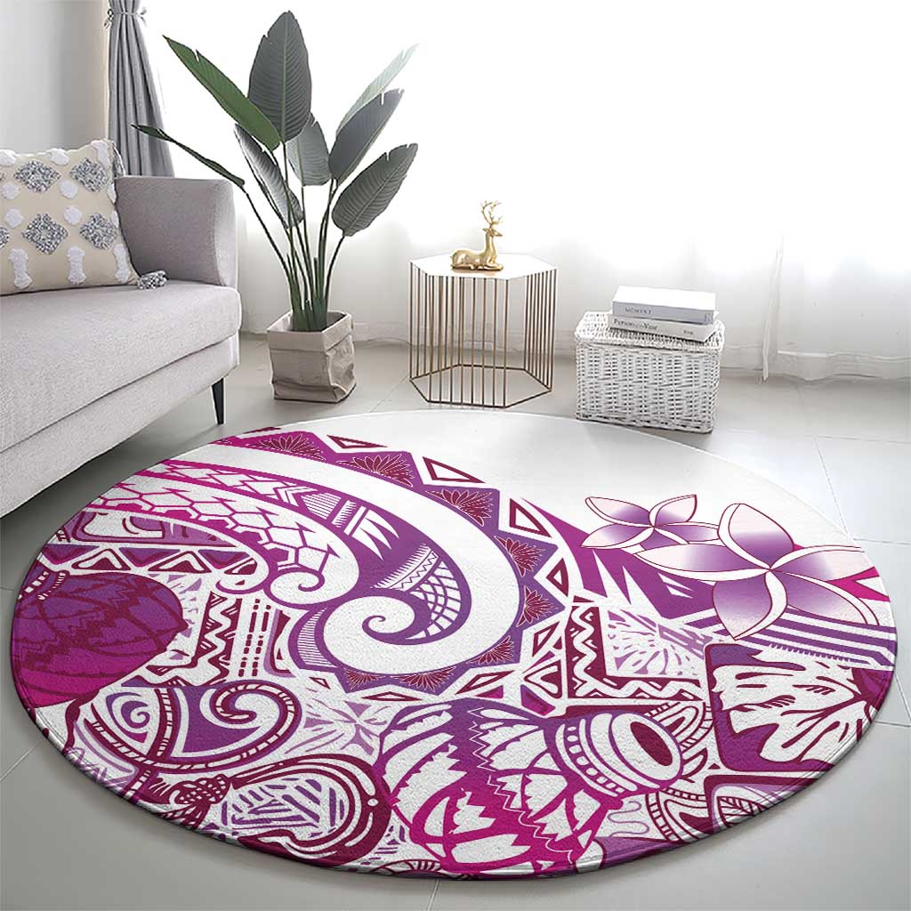 Aloha Hawaii Tapa Round Carpet Vibrant Fuchsia Hawaiian Ipu - Polynesian Pride