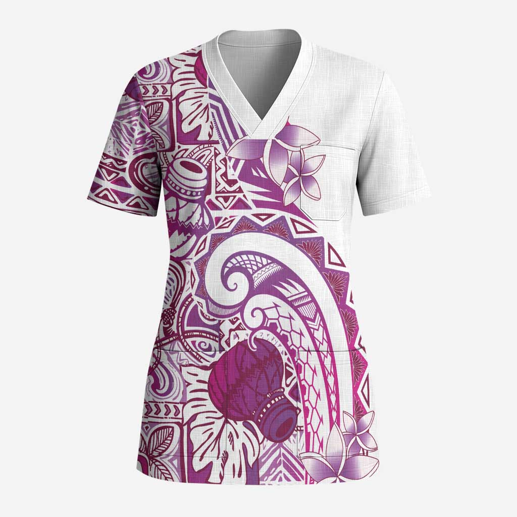 Aloha Hawaii Tapa Scrub Top Vibrant Fuchsia Hawaiian Ipu - Polynesian Pride