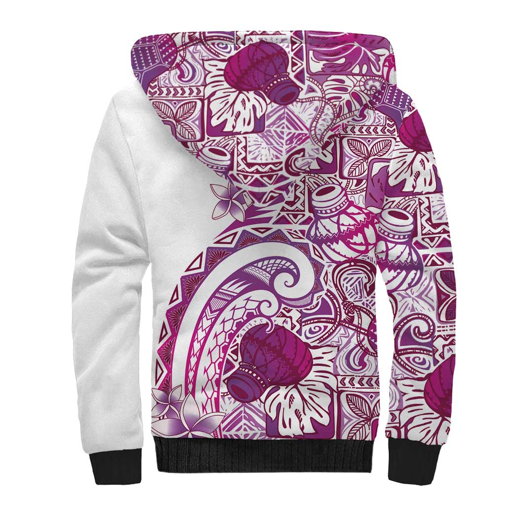 Aloha Hawaii Tapa Sherpa Hoodie Vibrant Fuchsia Hawaiian Ipu - Polynesian Pride