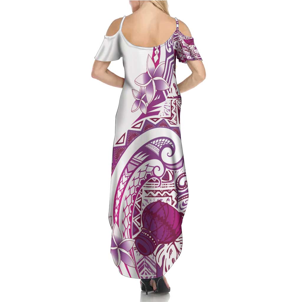 Aloha Hawaii Tapa Summer Maxi Dress Vibrant Fuchsia Hawaiian Ipu - Polynesian Pride