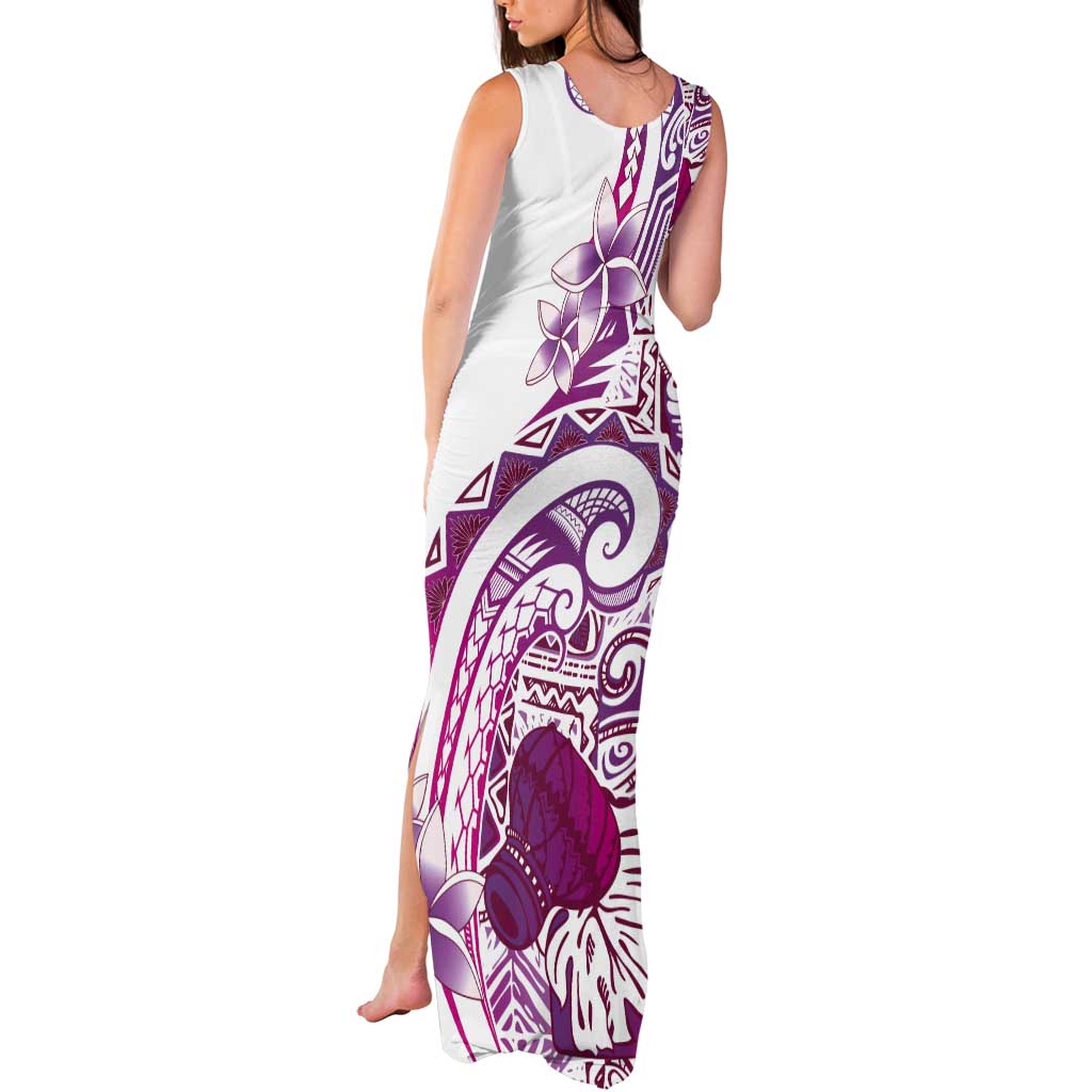 Aloha Hawaii Tapa Tank Maxi Dress Vibrant Fuchsia Hawaiian Ipu - Polynesian Pride
