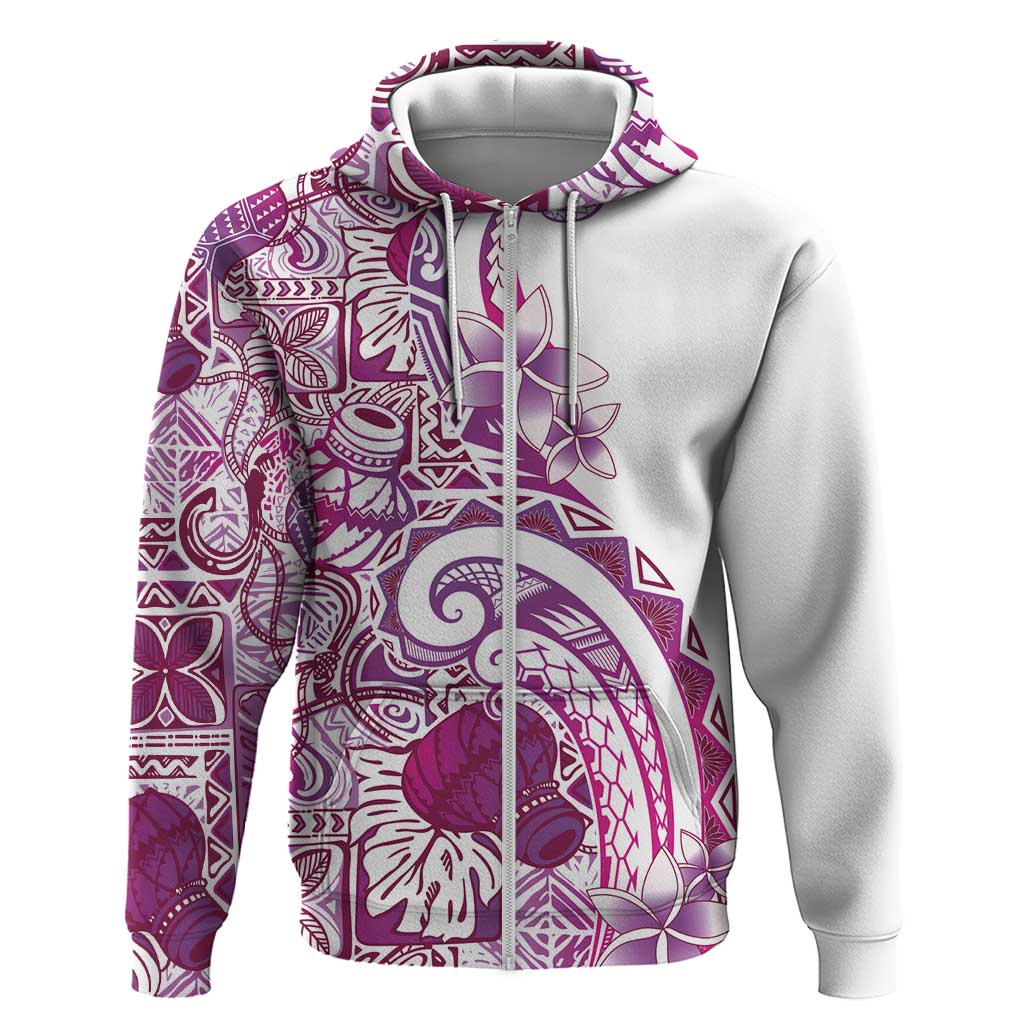 Aloha Hawaii Tapa Zip Hoodie Vibrant Fuchsia Hawaiian Ipu - Polynesian Pride