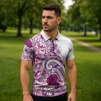 Aloha Hawaii Tapa Zipper Polo Shirt Vibrant Fuchsia Hawaiian Ipu - Polynesian Pride