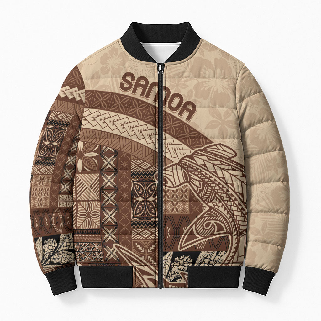 Samoa Mamanu Siapo Mocha Bomber Puffer Jacket Tatau Malie