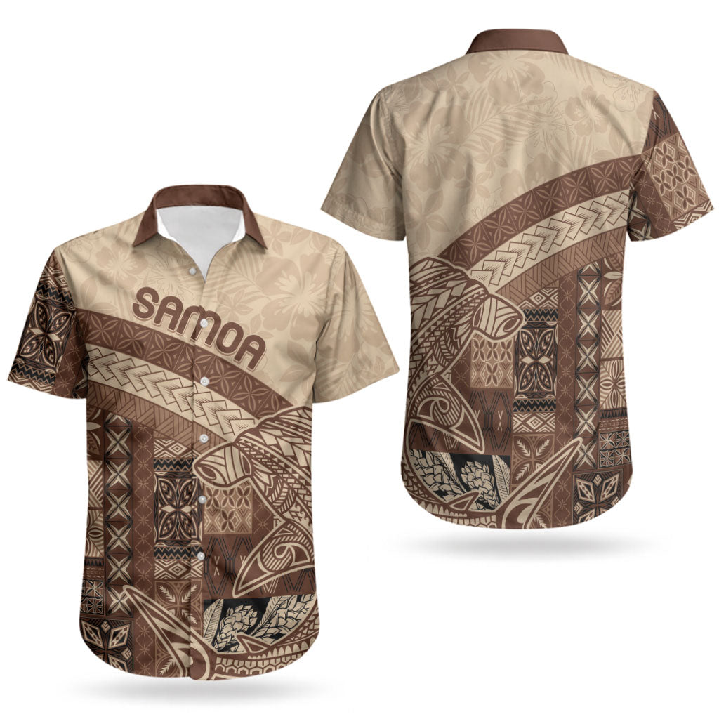 Samoa Mamanu Siapo Mocha Couples Matching Short Sleeve Bodycon Dress and Hawaiian Shirt Tatau Malie