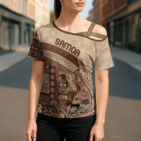 Samoa Mamanu Siapo Mocha Cross Shoulder Shirt Tatau Malie