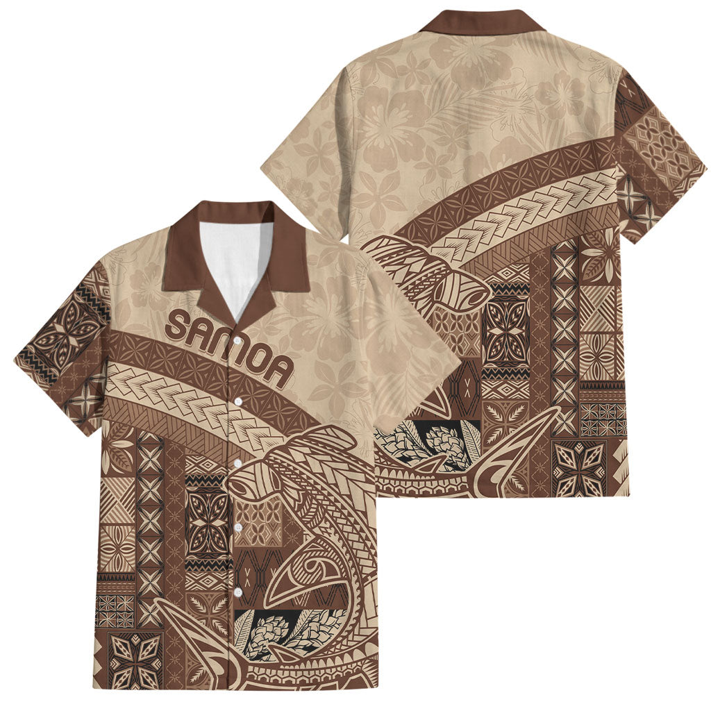 Samoa Mamanu Siapo Mocha Family Matching Off The Shoulder Long Sleeve Dress and Hawaiian Shirt Tatau Malie