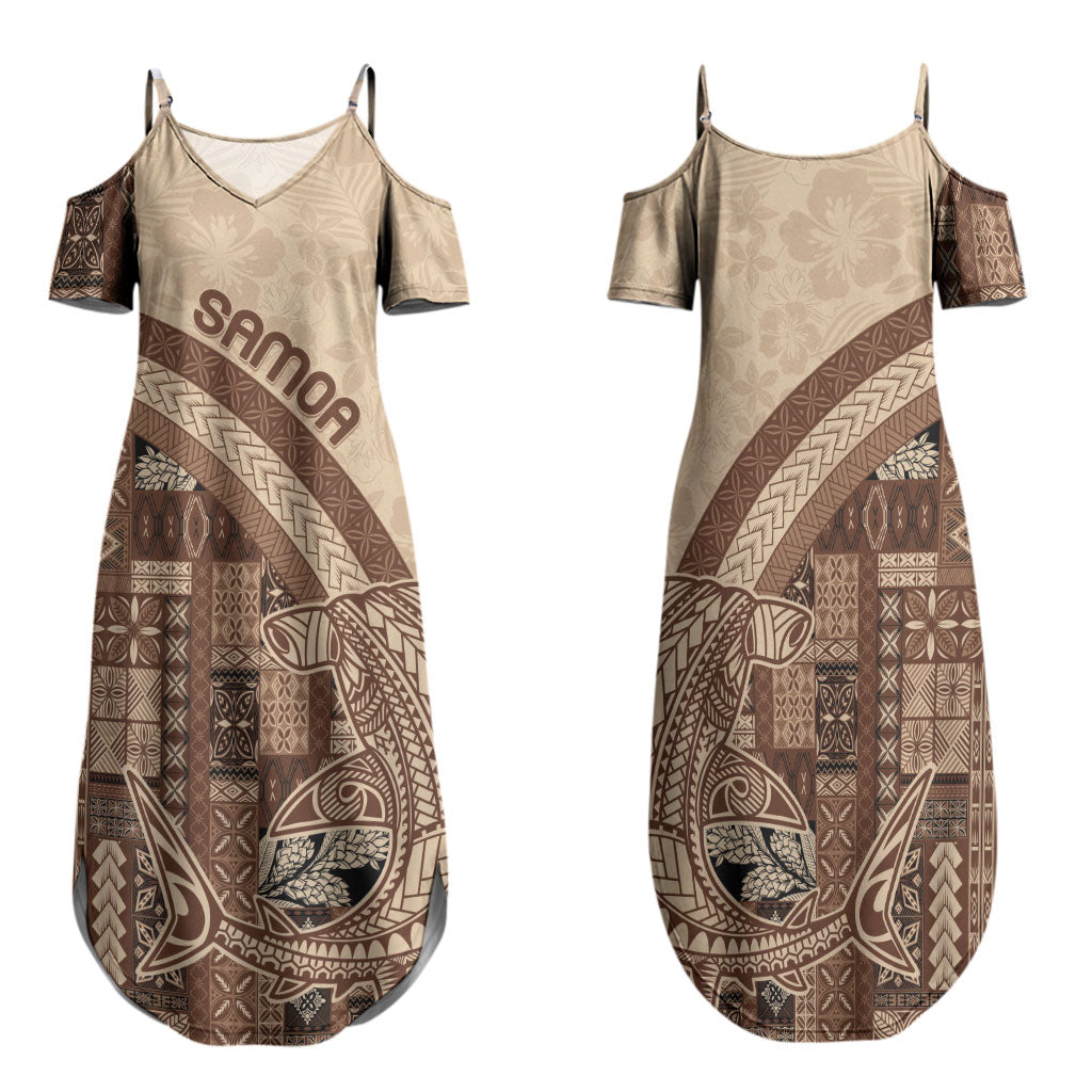 Samoa Mamanu Siapo Mocha Family Matching Summer Maxi Dress and Hawaiian Shirt Tatau Malie