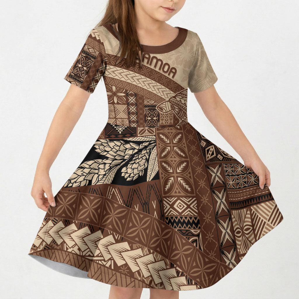 Samoa Mamanu Siapo Mocha Kid Short Sleeve Dress Tatau Malie
