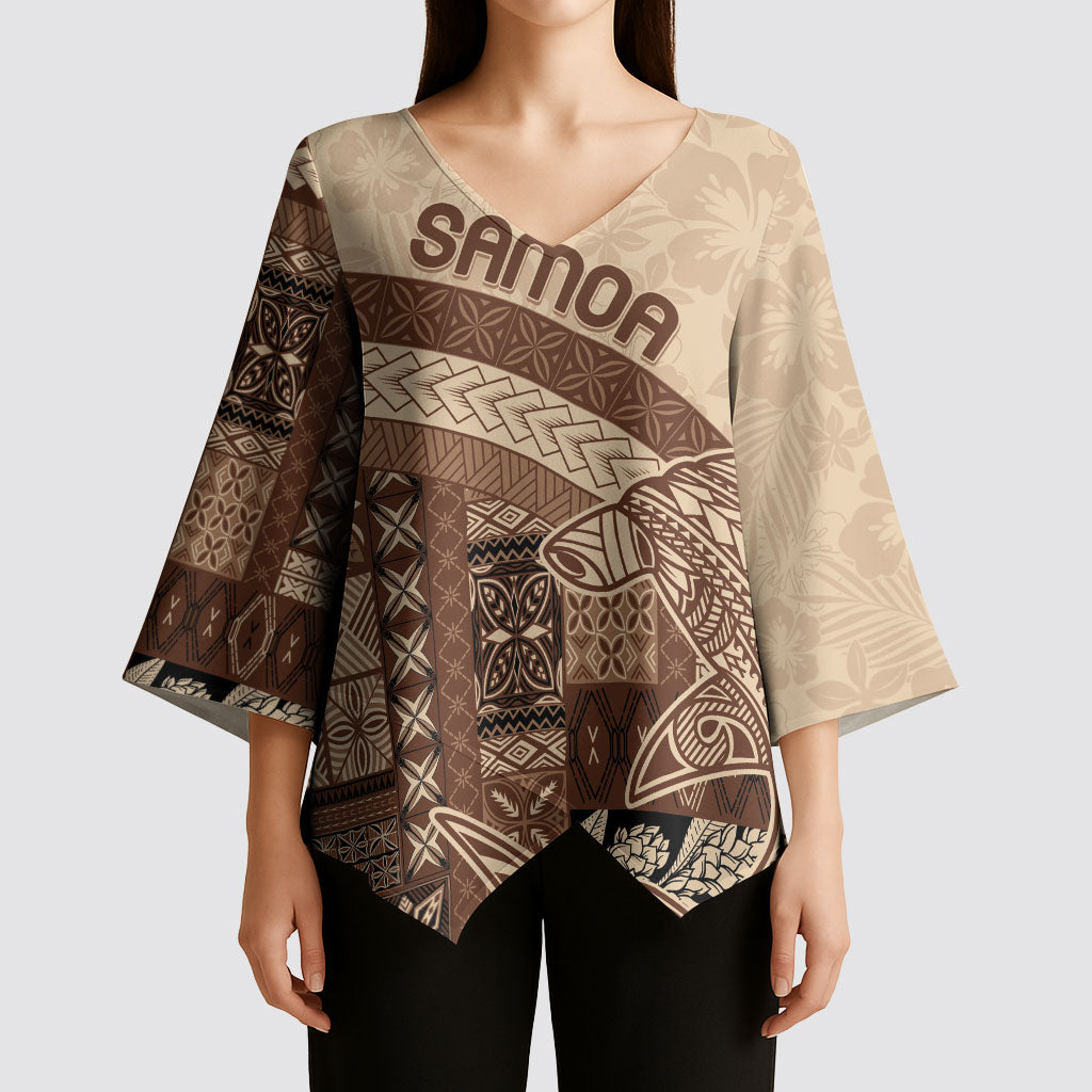 Samoa Mamanu Siapo Mocha Kimono Sleeve Blouse Tatau Malie