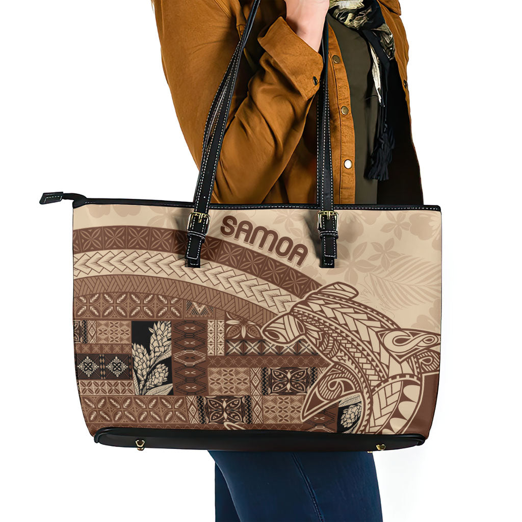 Samoa Mamanu Siapo Mocha Leather Tote Bag Tatau Malie