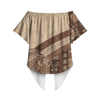 Samoa Mamanu Siapo Mocha Off Shoulder Wrap Waist Top Tatau Malie LT7 - Polynesian Pride