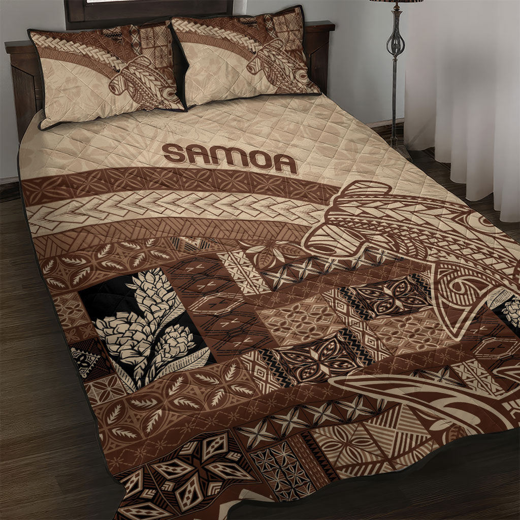Samoa Mamanu Siapo Mocha Quilt Bed Set Tatau Malie LT7 Beige - Polynesian Pride