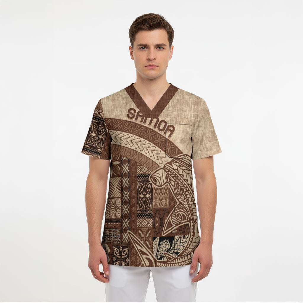 Samoa Mamanu Siapo Mocha Scrub Top Tatau Malie