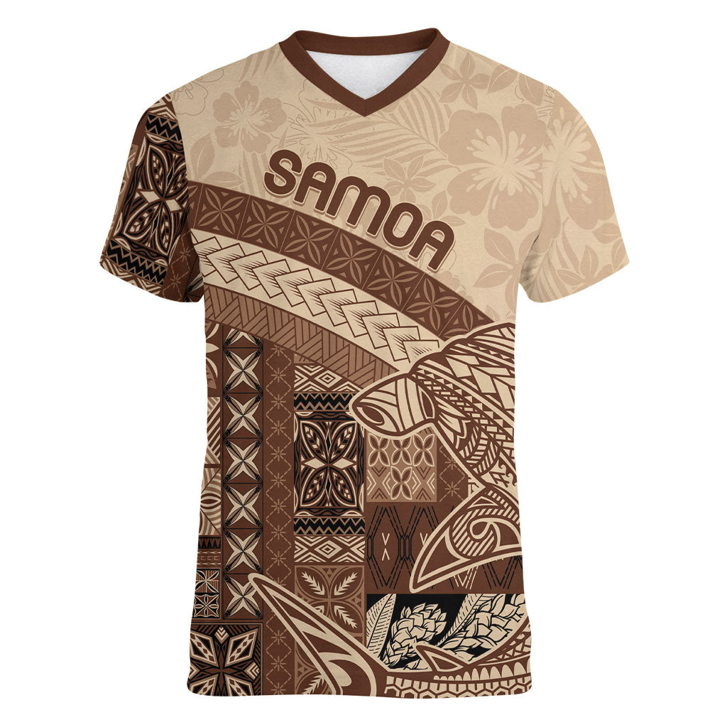Samoa Mamanu Siapo Mocha Women V-Neck T-Shirt Tatau Malie