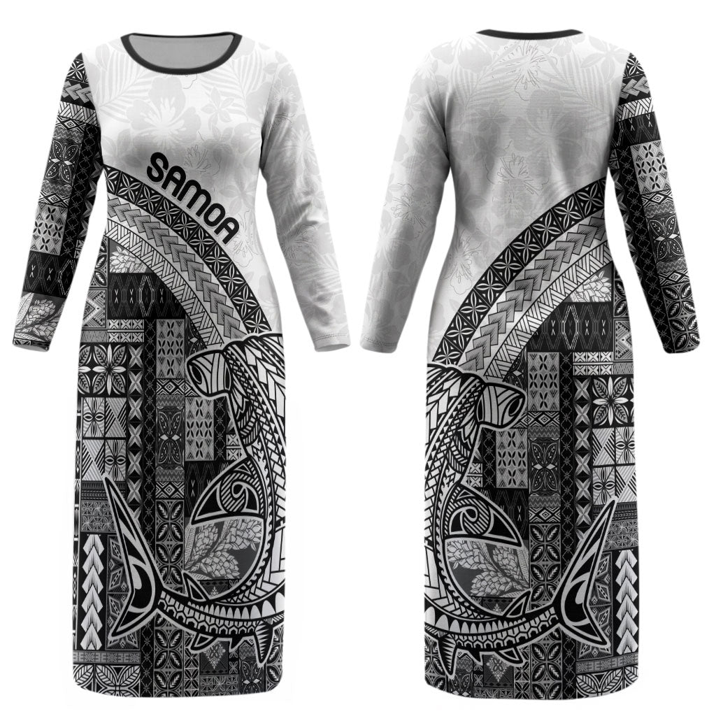 Samoa Mamanu Siapo Classic Black Couples Matching Long Sleeve Bodycon Dress and Long Sleeve Button Shirt Tatau Malie