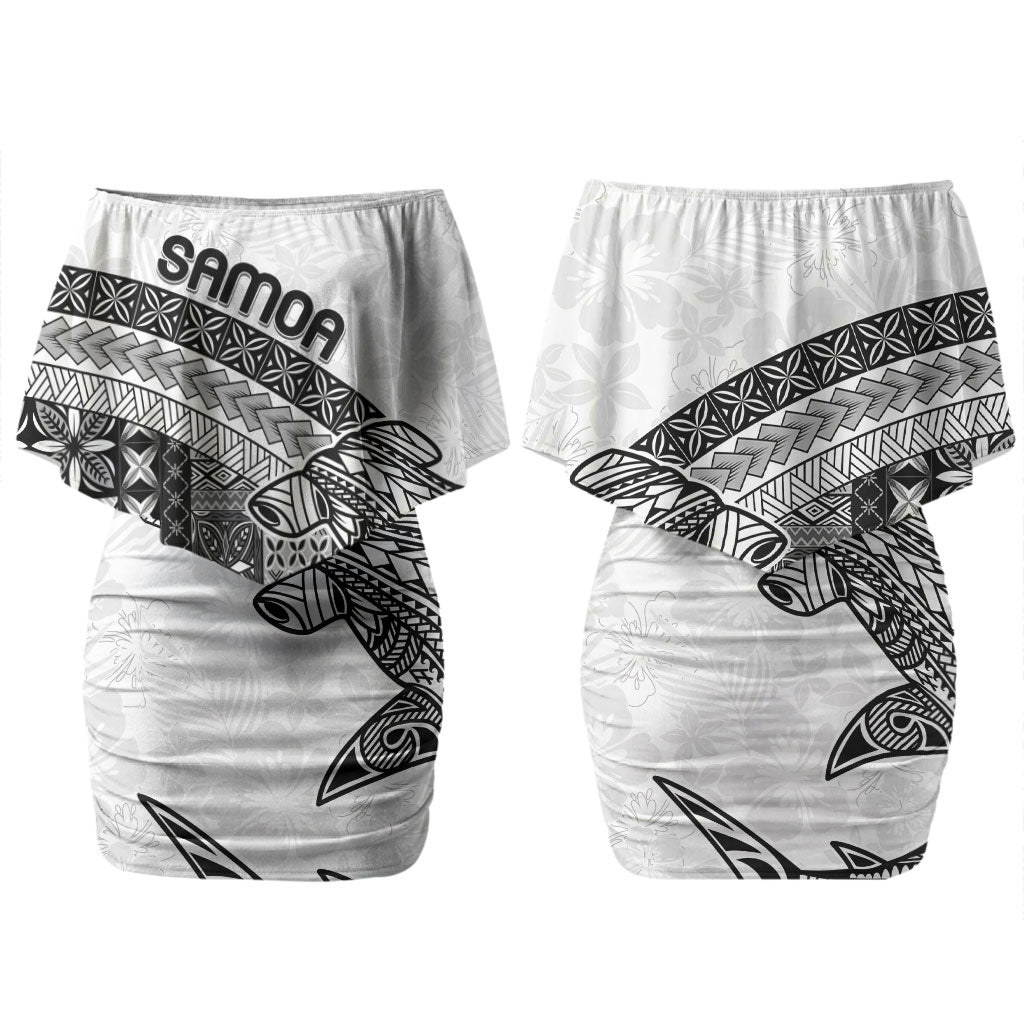 Samoa Mamanu Siapo Classic Black Couples Matching Off Shoulder Short Dress and Hawaiian Shirt Tatau Malie