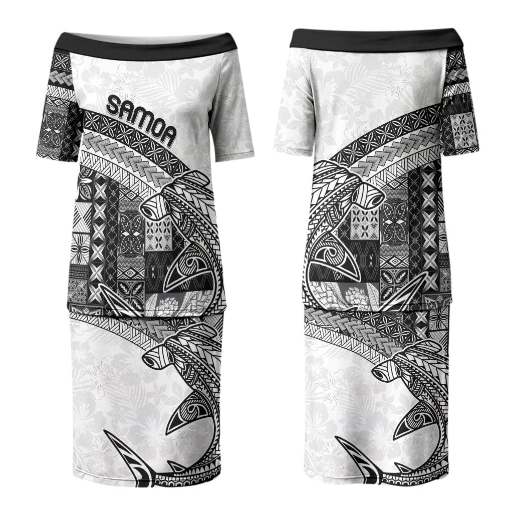 Samoa Mamanu Siapo Classic Black Couples Matching Puletasi and Long Sleeve Button Shirt Tatau Malie