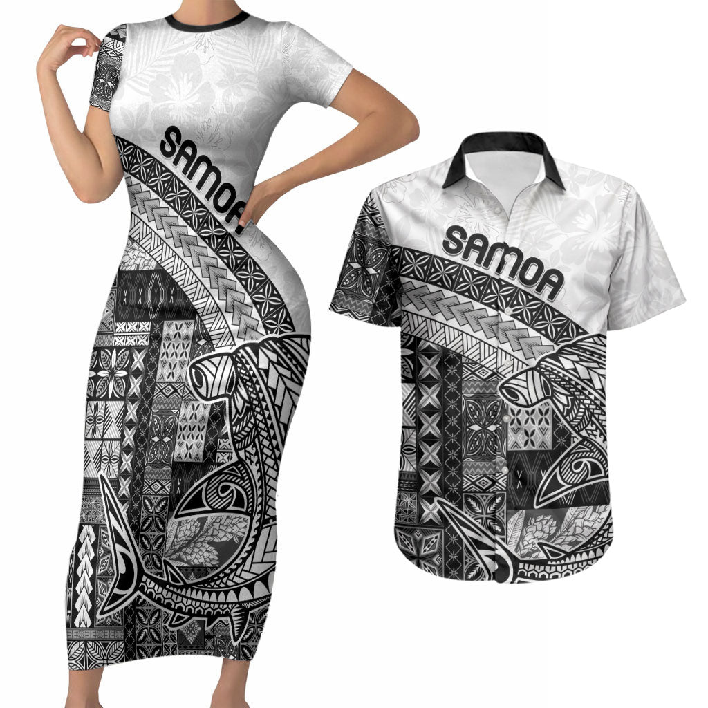 Samoa Mamanu Siapo Classic Black Couples Matching Short Sleeve Bodycon Dress and Hawaiian Shirt Tatau Malie