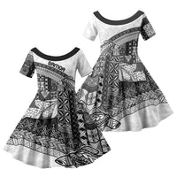 Samoa Mamanu Siapo Classic Black Family Matching Off The Shoulder Long Sleeve Dress and Hawaiian Shirt Tatau Malie