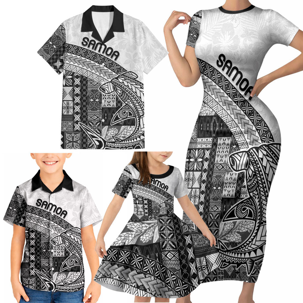 Samoa Mamanu Siapo Classic Black Family Matching Short Sleeve Bodycon Dress and Hawaiian Shirt Tatau Malie