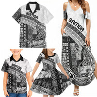 Samoa Mamanu Siapo Classic Black Family Matching Summer Maxi Dress and Hawaiian Shirt Tatau Malie
