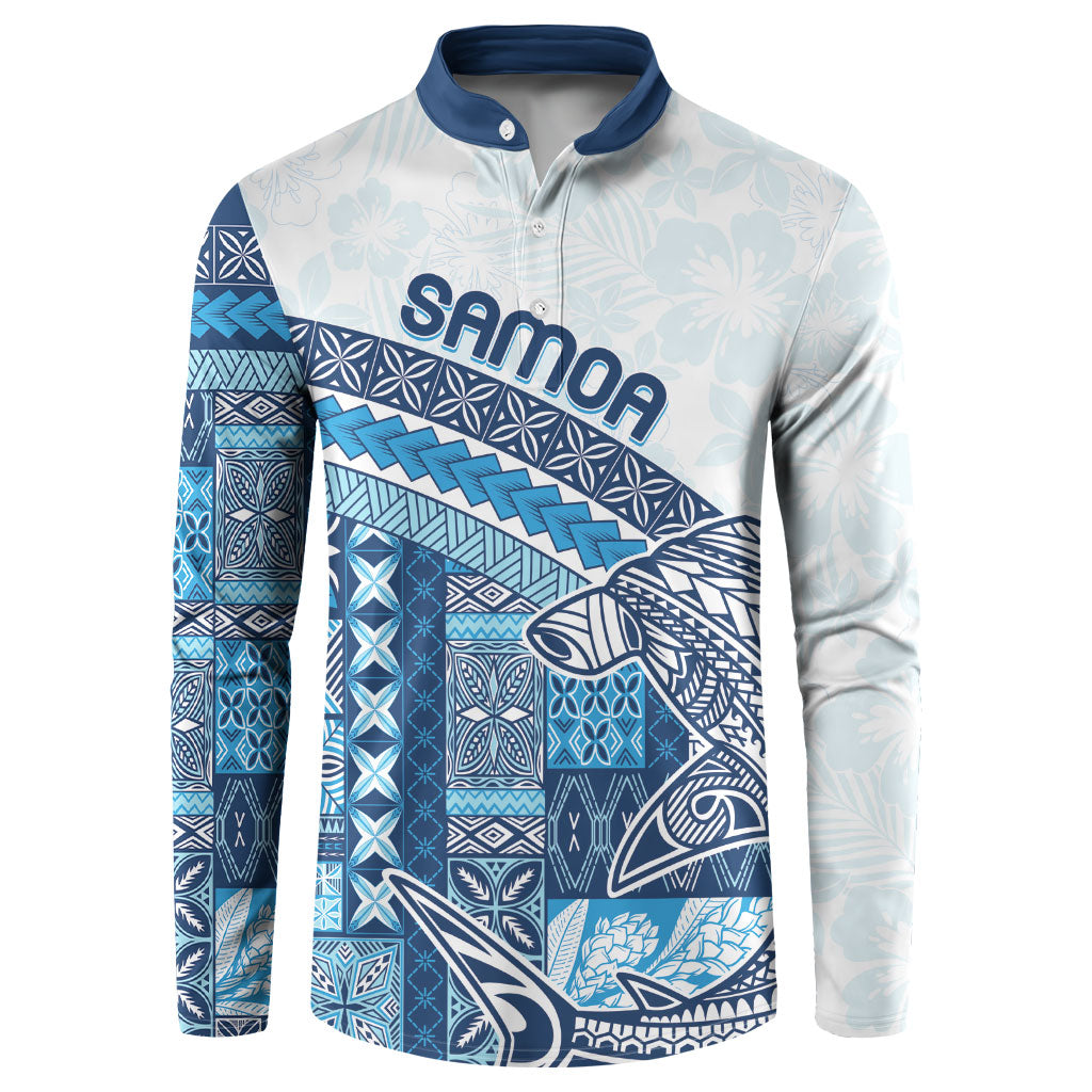 Samoa Mamanu Siapo Royal Blue Button Sweatshirt Tatau Malie