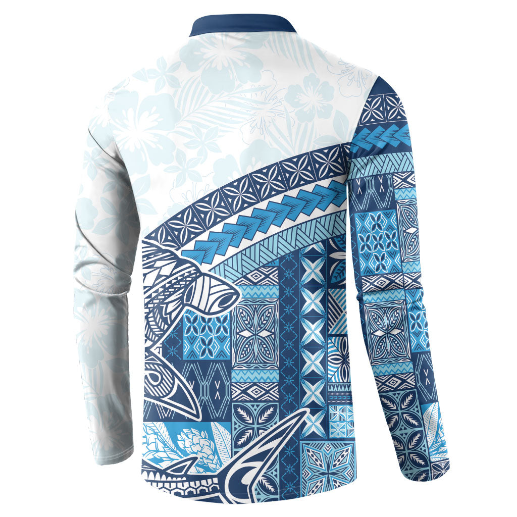 Samoa Mamanu Siapo Royal Blue Button Sweatshirt Tatau Malie